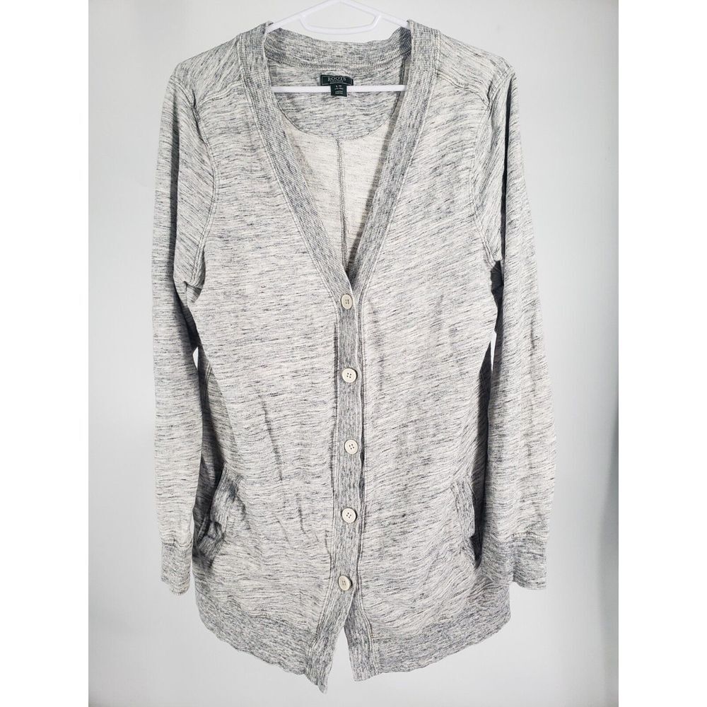 Roots Canada Men's Size Large Gray Button Front 100% Cotton Collared Cardigan